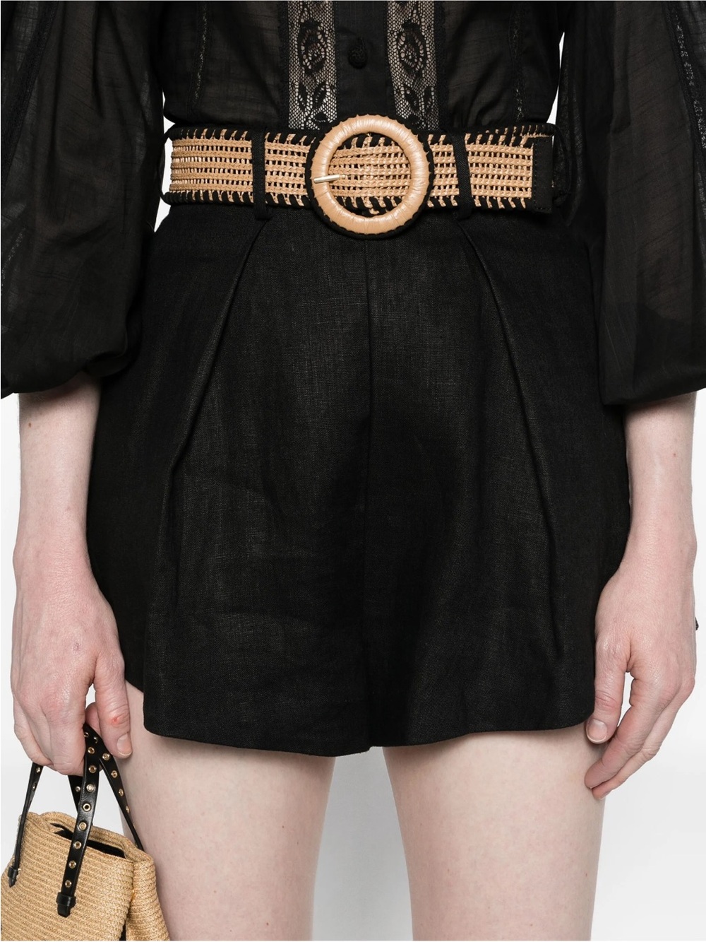 ZIMMERMANN Halliday belted pleated linen shorts in Black Size 1 Small / Medium